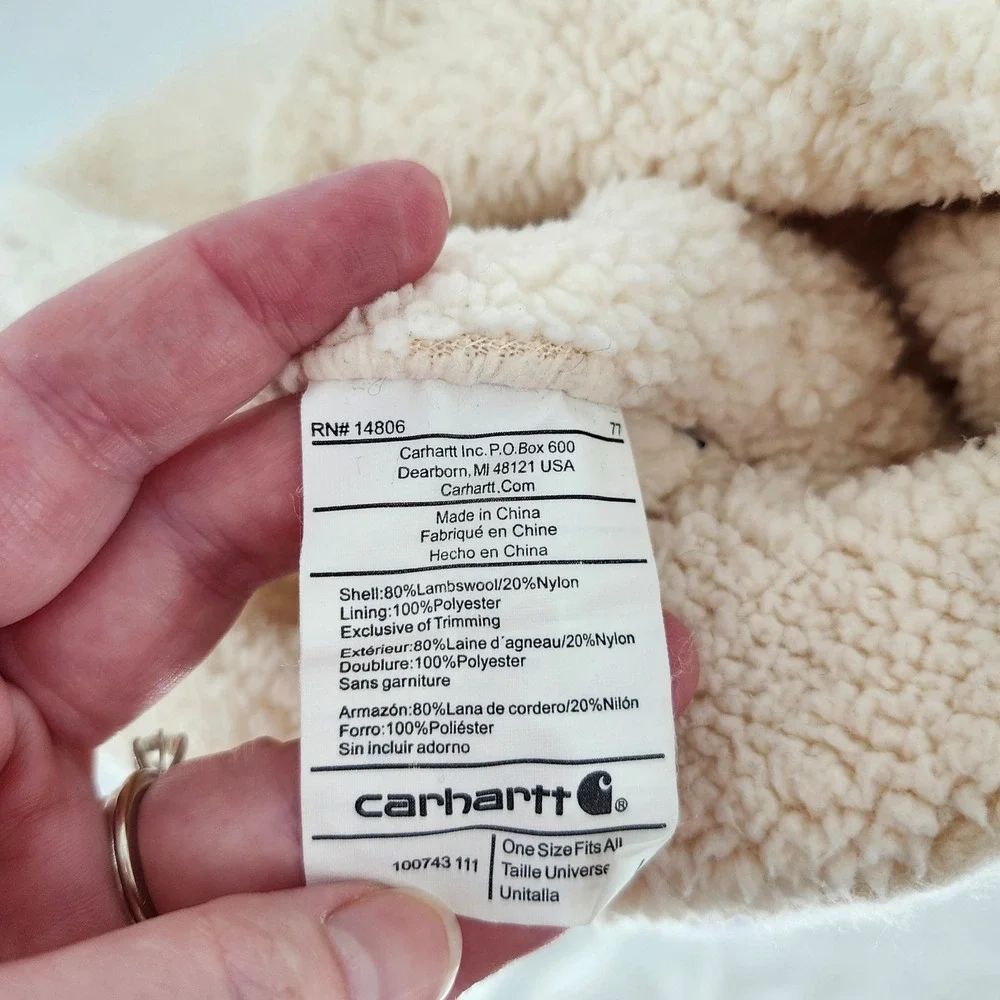 Carhartt Womens Picket Sherpa Lined Knit Earflap Hat Cream Fair Isle Lambswool